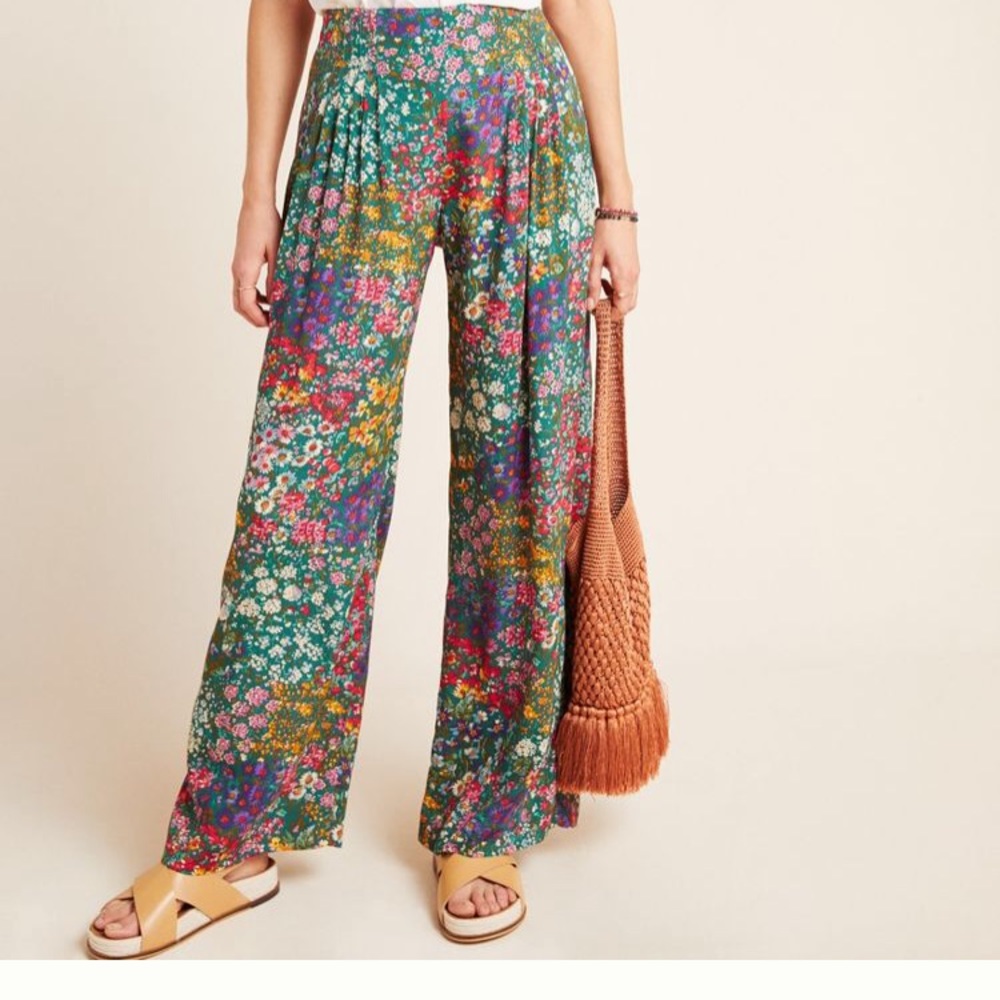 Anthropologie Floral Wide Leg Pants - Multicolor